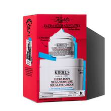 Kiehl's "Ultra-Hydrating Hits" gift set for face and body, featuring Ultra Facial Cream and Ultra Body Mega Moisture Squalane Cream. 