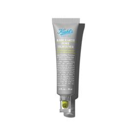 A tube of Kiehl’s Rare Earth Pore Tightening Treatment. The tube is grey with a green applicator and a clear cap.