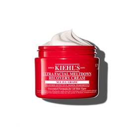 Red jar of Kiehl’s Ultra Facial Meltdown Recovery Cream Whip, 50ml size, showing a whipped cream texture.
