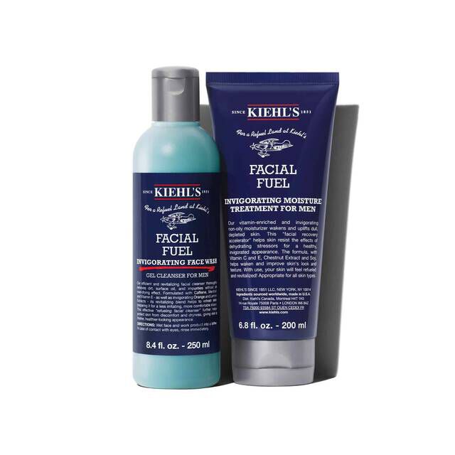 Kiehl's Facial Fuel Invigorating Face Wash and Energizing Moisture Treatment for Men, a duo for refreshing and moisturizing men's skin.