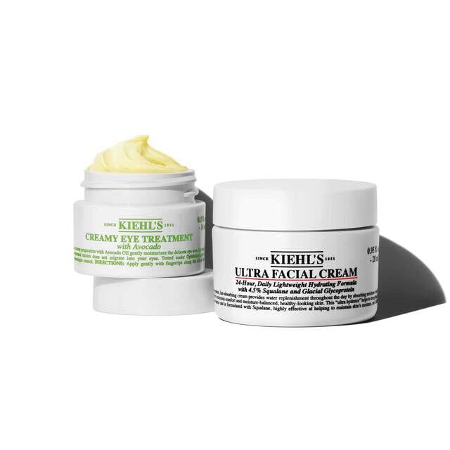 Kiehl's Creamy Eye Treatment with Avocado and Ultra Facial Cream, offering hydrating solutions for eye and face.